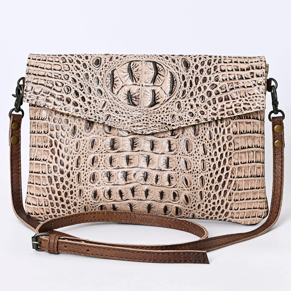 ADBGS178 Crocodile Embossed Genuine Leather Crossbody Envelope - Western Style