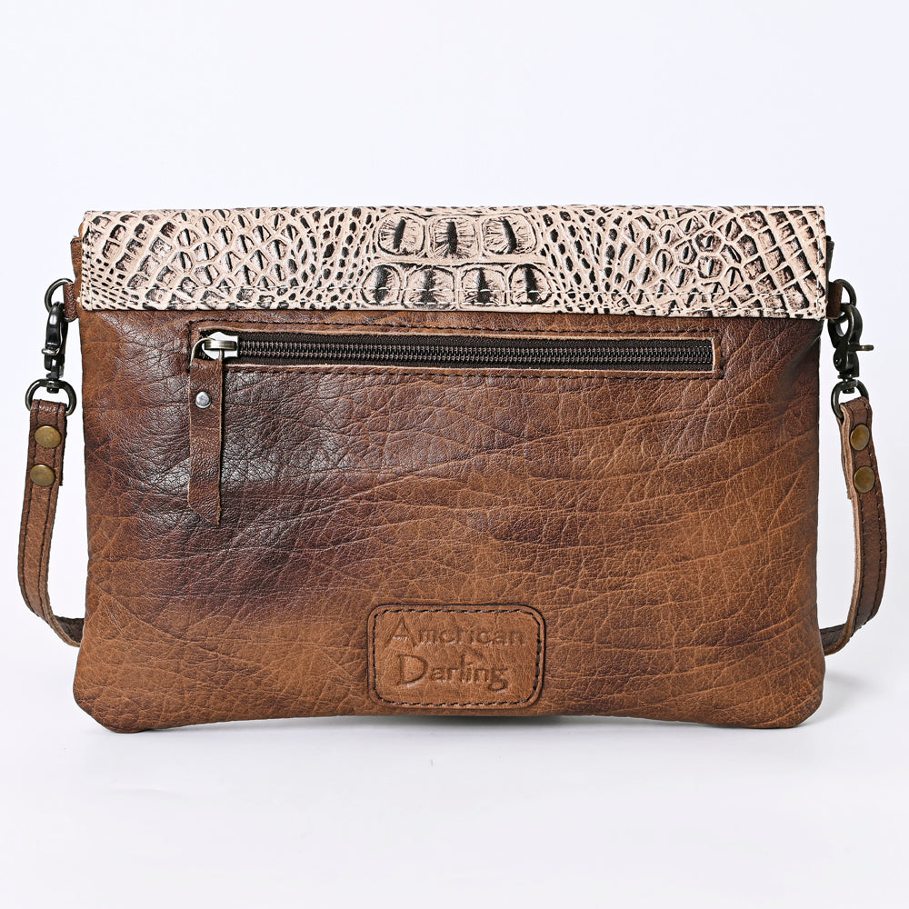 ADBGS178 Crocodile Embossed Genuine Leather Crossbody Envelope - Western Style