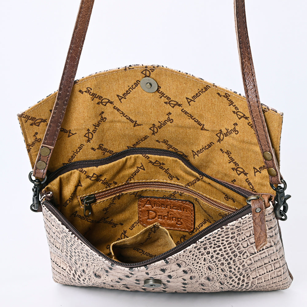 ADBGS178 Crocodile Embossed Genuine Leather Crossbody Envelope - Western Style