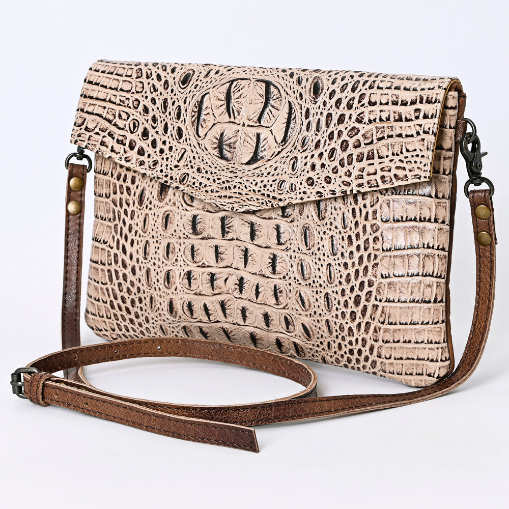 ADBGS178 Crocodile Embossed Genuine Leather Crossbody Envelope - Western Style
