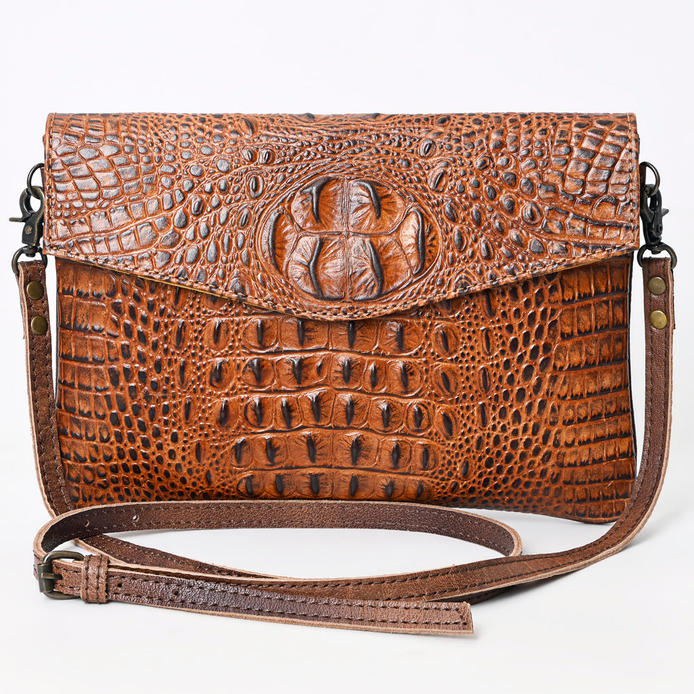 ADBGS178 Crocodile Embossed Genuine Leather Crossbody Envelope - Western Style