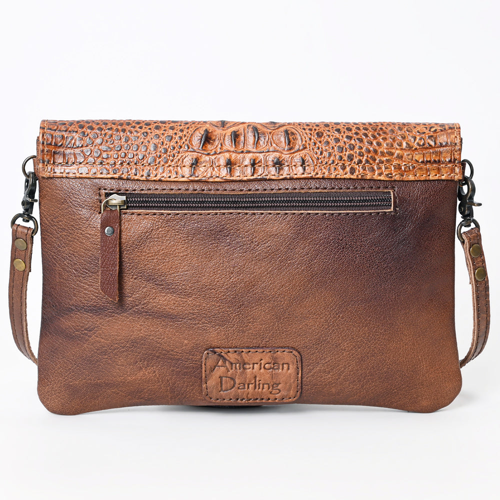 ADBGS178 Crocodile Embossed Genuine Leather Crossbody Envelope - Western Style