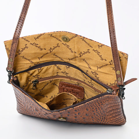 ADBGS178 Crocodile Embossed Genuine Leather Crossbody Envelope - Western Style