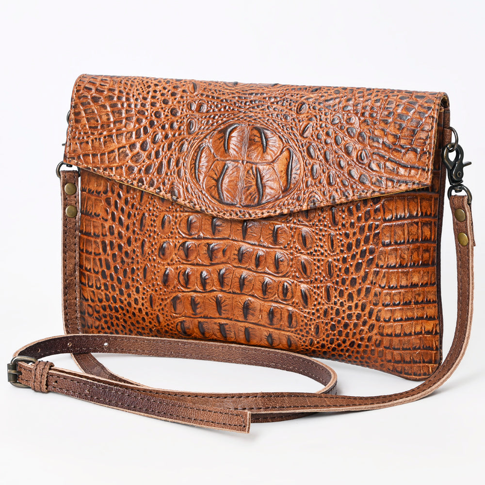 ADBGS178 Crocodile Embossed Genuine Leather Crossbody Envelope - Western Style