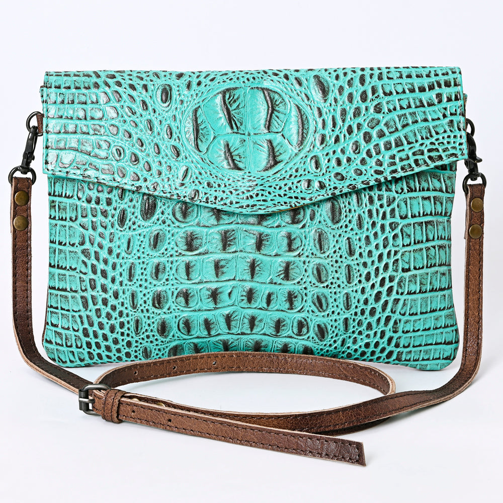 ADBGS178 Crocodile Embossed Genuine Leather Crossbody Envelope - Western Style