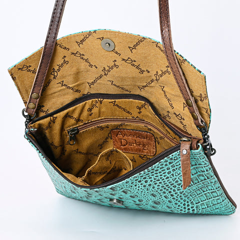 ADBGS178 Crocodile Embossed Genuine Leather Crossbody Envelope - Western Style