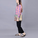 ADBG1040 Hair-On Cowhide Leather Portfolio with Floral Hand Tooled Corner-Western Style Organizer