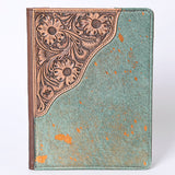 ADBG1040 Hair-On Cowhide Leather Portfolio with Floral Hand Tooled Corner-Western Style Organizer