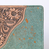 ADBG1040 Hair-On Cowhide Leather Portfolio with Floral Hand Tooled Corner-Western Style Organizer