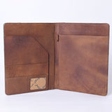 ADBG1040 Hair-On Cowhide Leather Portfolio with Floral Hand Tooled Corner-Western Style Organizer