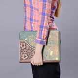 ADBG1040 Hair-On Cowhide Leather Portfolio with Floral Hand Tooled Corner-Western Style Organizer
