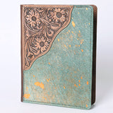 ADBG1040 Hair-On Cowhide Leather Portfolio with Floral Hand Tooled Corner-Western Style Organizer