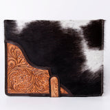 ADBG1040 Hair-On Cowhide Leather Portfolio with Floral Hand Tooled Corner-Western Style Organizer