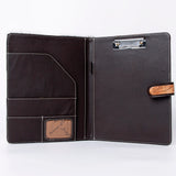 ADBG1040 Hair-On Cowhide Leather Portfolio with Floral Hand Tooled Corner-Western Style Organizer