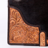 ADBG1040 Hair-On Cowhide Leather Portfolio with Floral Hand Tooled Corner-Western Style Organizer