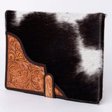 ADBG1040 Hair-On Cowhide Leather Portfolio with Floral Hand Tooled Corner-Western Style Organizer