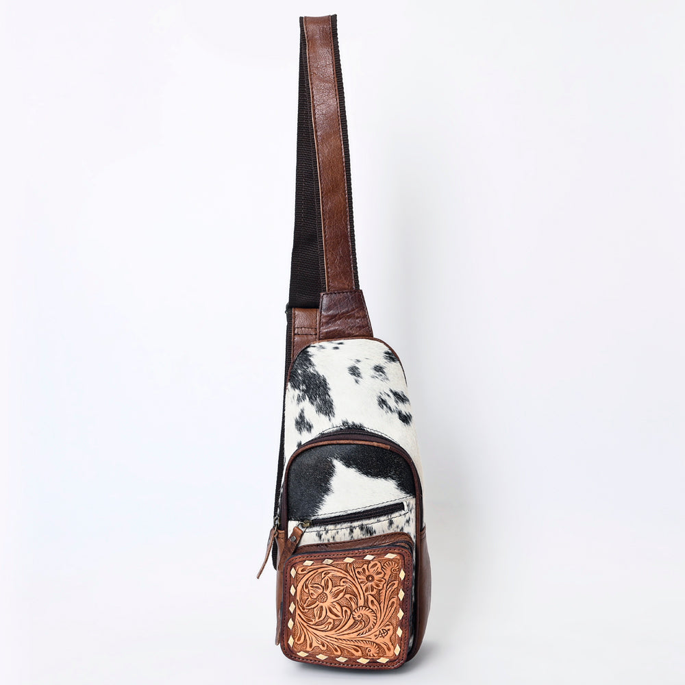 American Darling Western Leather Crossbody Bag Hair-On Cowhide Hand-Tooled Floral Front