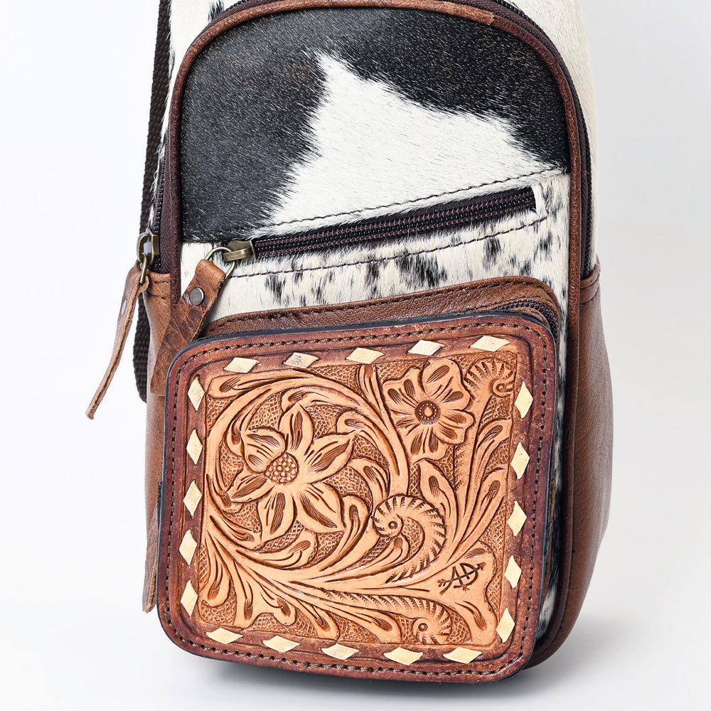 American Darling Western Leather Crossbody Bag Hair-On Cowhide Hand-Tooled Floral Front