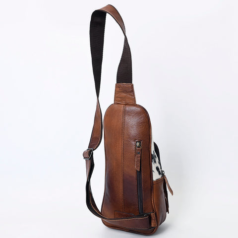American Darling Western Leather Crossbody Bag Hair-On Cowhide Hand-Tooled Floral Front