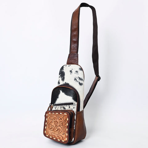 American Darling Western Leather Crossbody Bag Hair-On Cowhide Hand-Tooled Floral Front