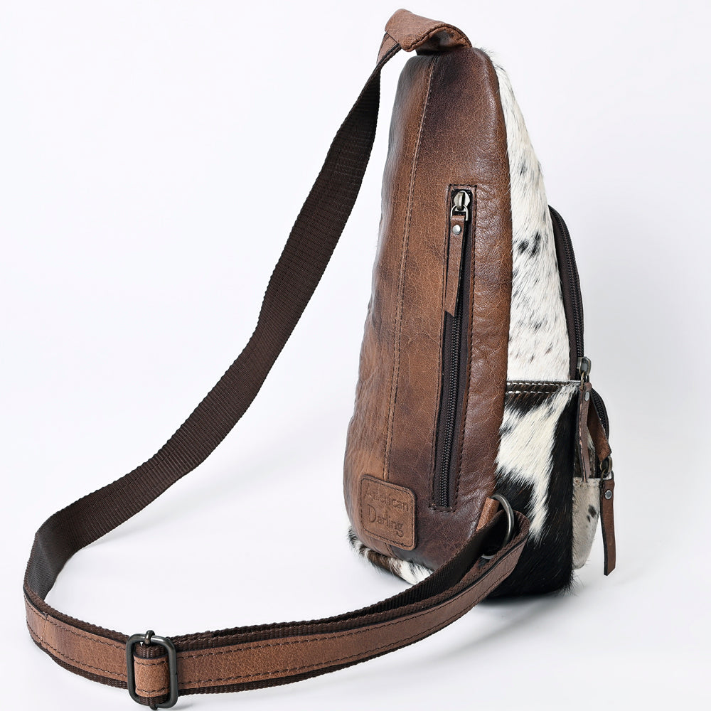 American Darling Western Hair-On Cowhide Sling Backpack - Genuine Leather Everyday Crossbody Bag