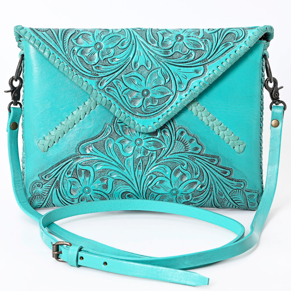 American Darling Hand-Tooled Genuine Leather Western Envelope Bag - Floral Carved Crossbody