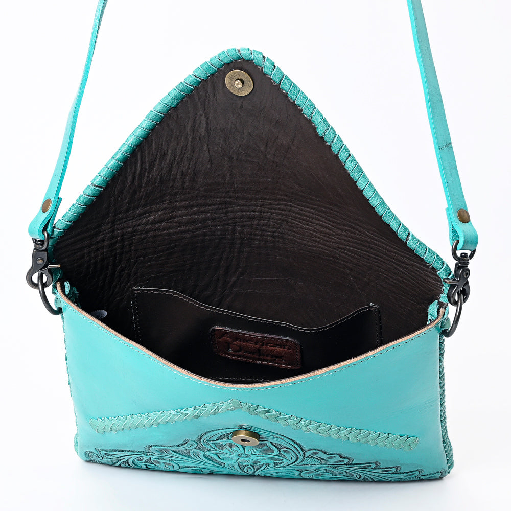 American Darling Hand-Tooled Genuine Leather Western Envelope Bag - Floral Carved Crossbody