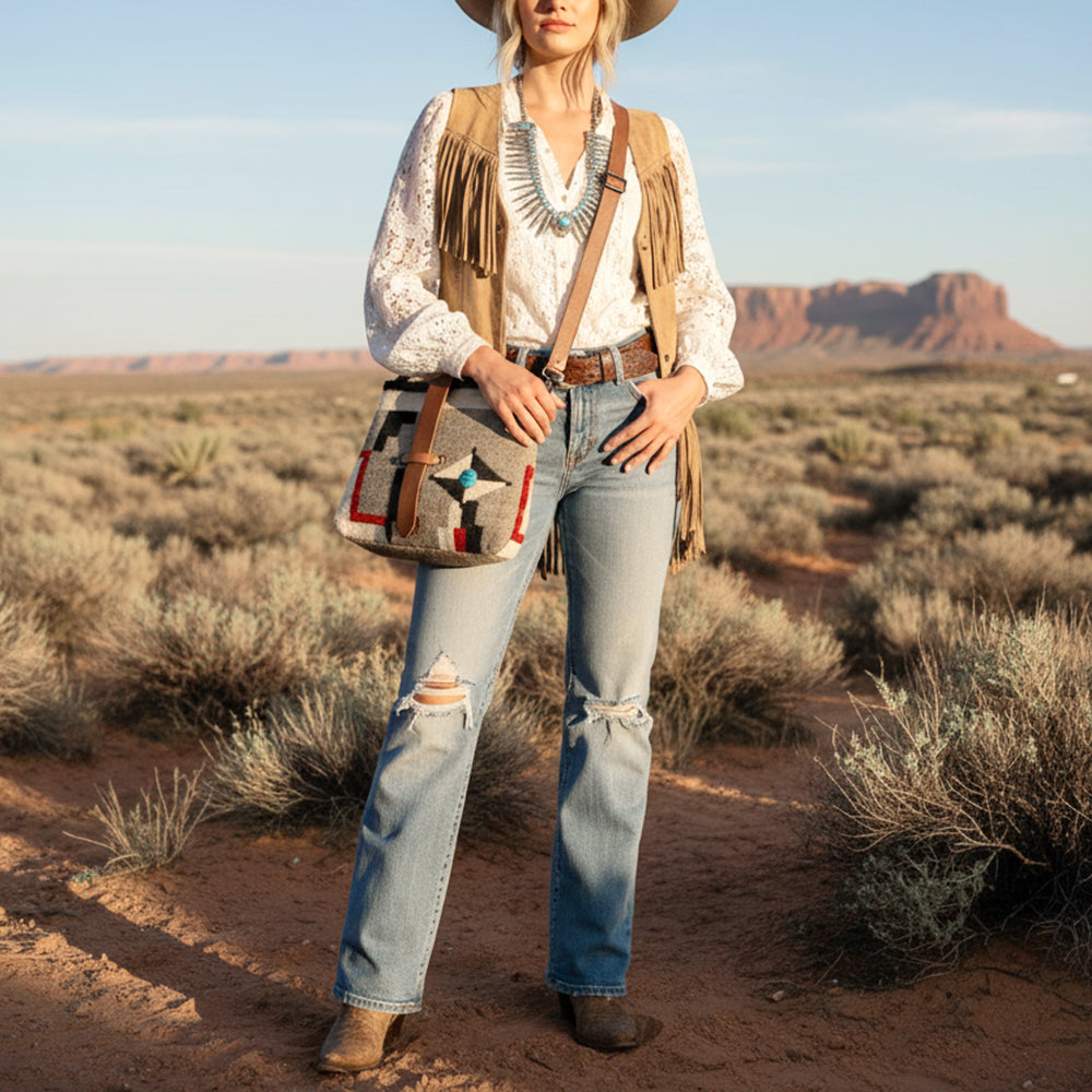 American Darling Hand-Woven Saddle Blanket Western Crossbody Bag - Genuine Leather Artisan Purse