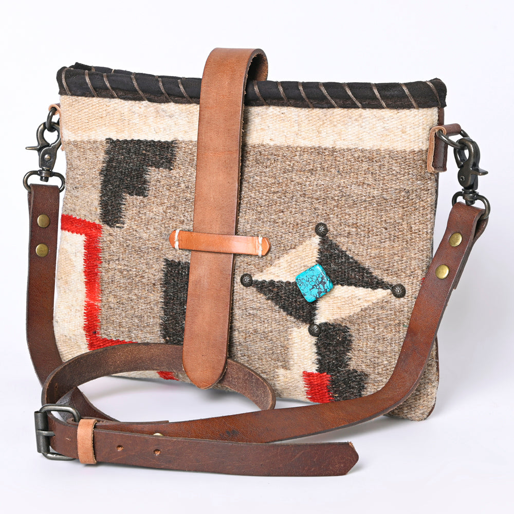 American Darling Hand-Woven Saddle Blanket Western Crossbody Bag - Genuine Leather Artisan Purse