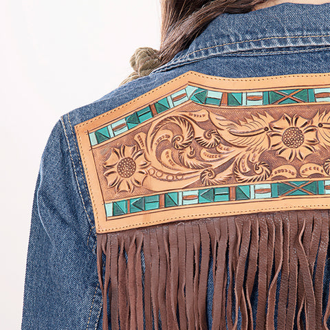 American Darling Denim & Harness Jacket Aztec Tooled Fringe Top