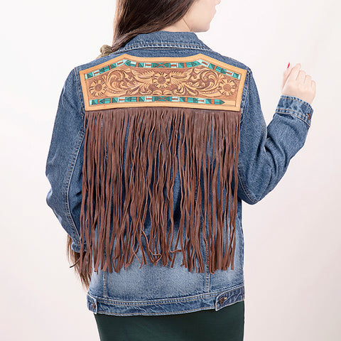 American Darling Denim & Harness Jacket Aztec Tooled Fringe Top