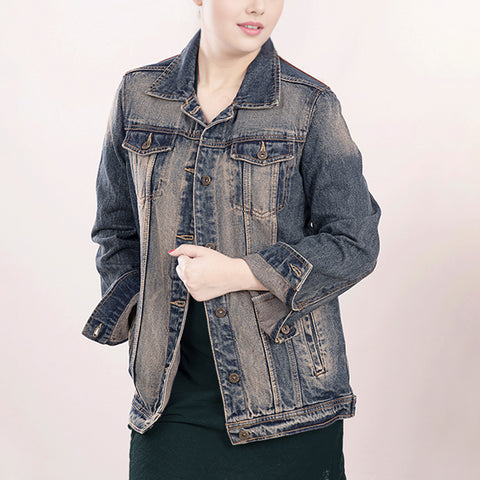 LC-ADJKT011 Western Denim Jacket with Hand-Tooled Tan Leather Yoke - No Fringe