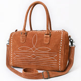 ADBG1585 Suede Embroidered Duffel Handbag - Western Weekender with Top Handles & Shoulder Strap