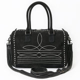 ADBG1585A Black Suede Embroidered Duffel Handbag - Western Weekender with Shoulder Strap