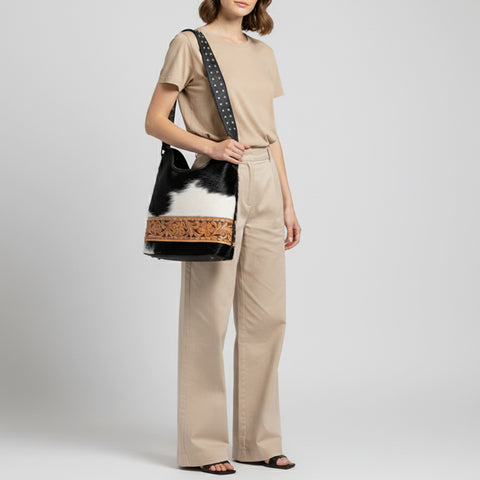 American Darling Handcrafted Cowhide Leather Hobo Bag with Tooled Floral Details - Premium Western Style
