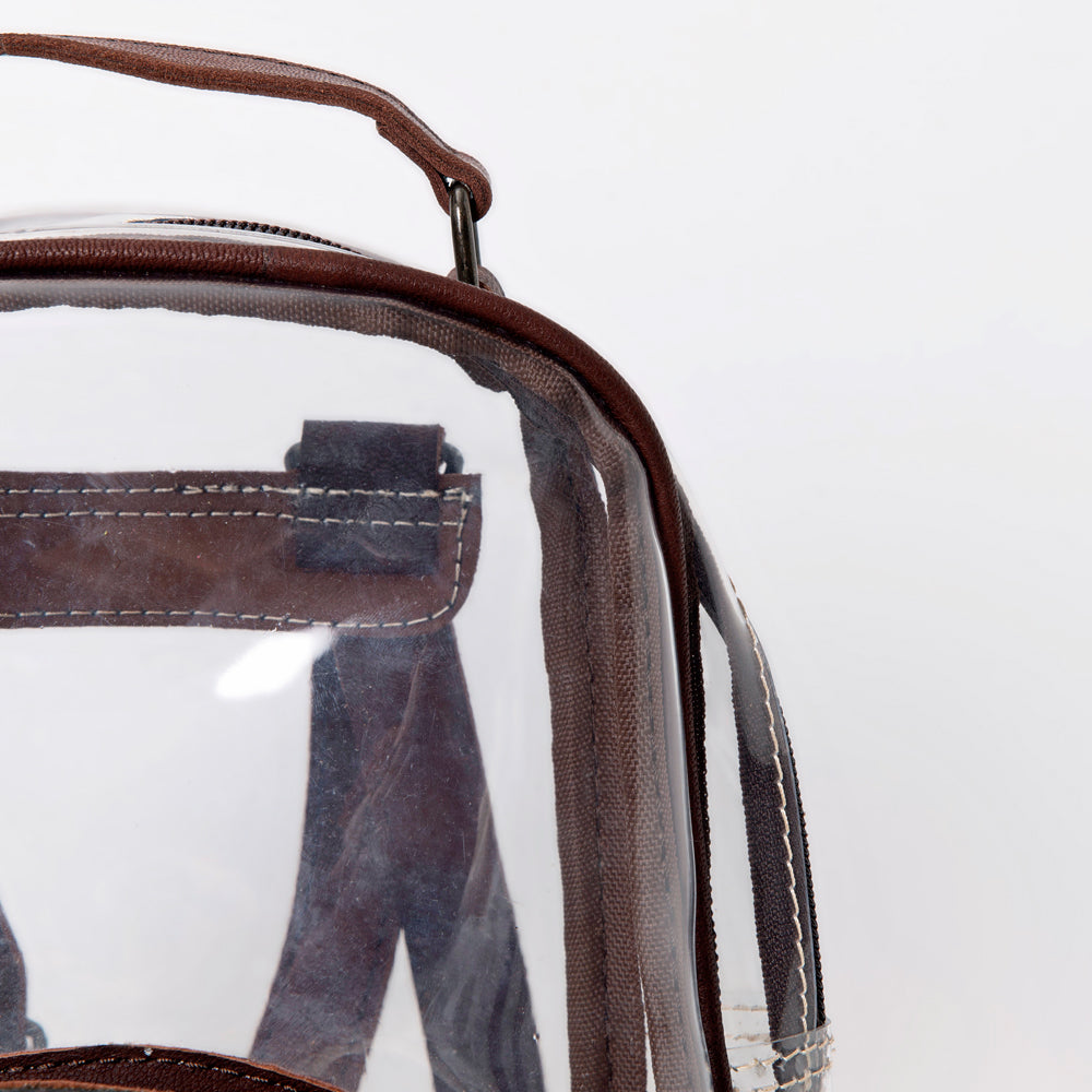 ADBGS156 Clear Stadium-Approved Backpack with Tooled Leather Pocket - Western Transparent Bag