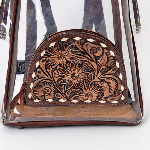 ADBGS156 Clear Stadium-Approved Backpack with Tooled Leather Pocket - Western Transparent Bag