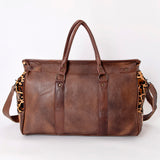 ADBG516Q Leopard Print Cowhide and Tooled Leather Western Duffle Bag