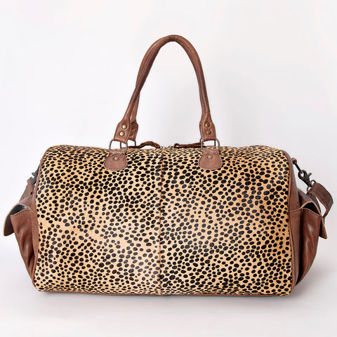 American Darling Hand Tooled Floral & Hair-On Cowhide Western Leather Duffel Bag with Fringes