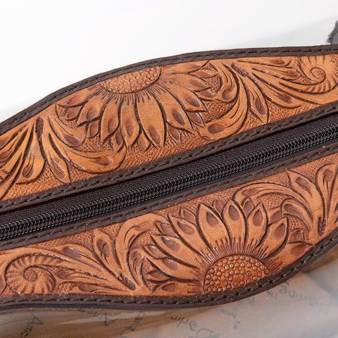 American Darling Hand Tooled Floral Leather Toiletry Clear Bag with Artisan Carving