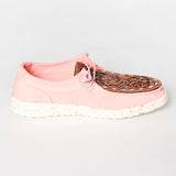 LC-ADFT133PK4 Women's Pink Canvas Loafers with Hand-Tooled Leather - American Darling Floral Slip-Ons