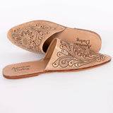 LC-ADFT140 Hand Tooled Genuine Western Leather Mule Flip Flop Sliper Loafer
