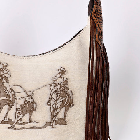 American Darling Western Hobo Bag Hair-On Cowhide & Tooled Leather Shoulder Purse
