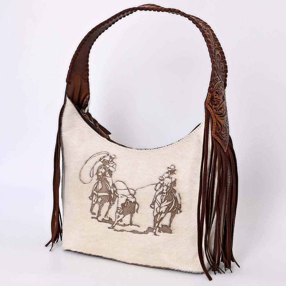 LC-ADBG803 Annie Western Hobo Bag Hair-On Cowhide & Tooled Leather Shoulder Purse