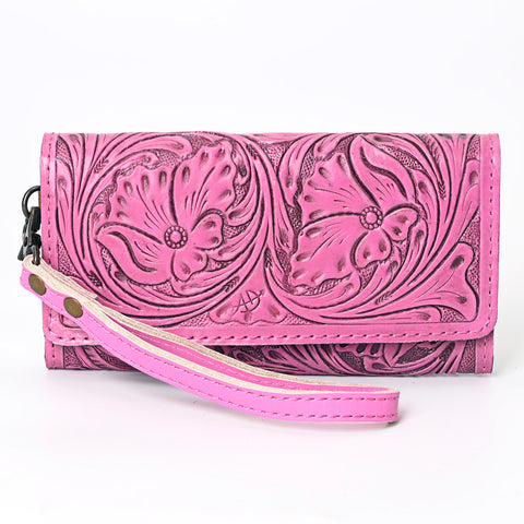 American Darling Pink Hand Tooled Floral Leather Clutch Wallet Wristlet