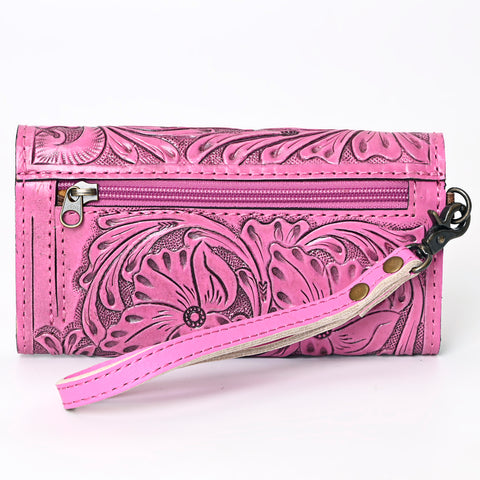 American Darling Pink Hand Tooled Floral Leather Clutch Wallet Wristlet