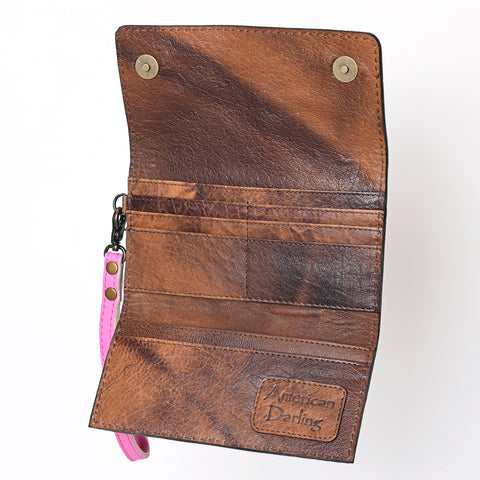 American Darling Pink Hand Tooled Floral Leather Clutch Wallet Wristlet