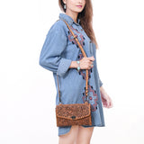 ADBG1133 Hand-Tooled Western Leather Crossbody Wallet-Genuine Cowhide Bag by American Darling