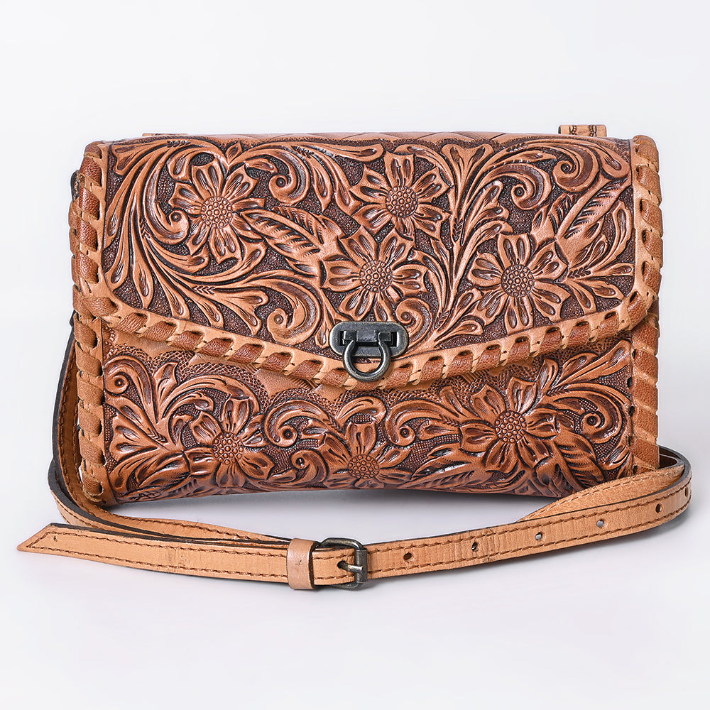 ADBG1133 Hand-Tooled Western Leather Crossbody Wallet-Genuine Cowhide Bag by American Darling