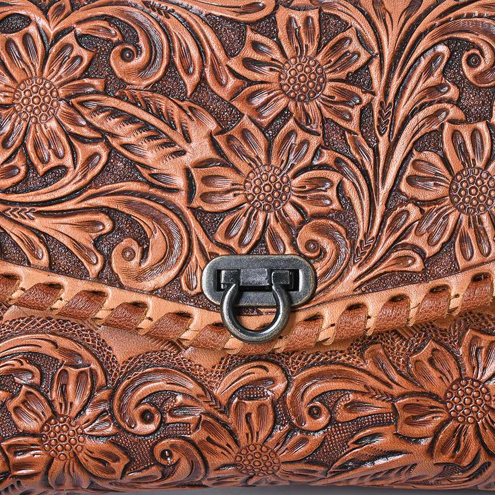 ADBG1133 Hand-Tooled Western Leather Crossbody Wallet-Genuine Cowhide Bag by American Darling